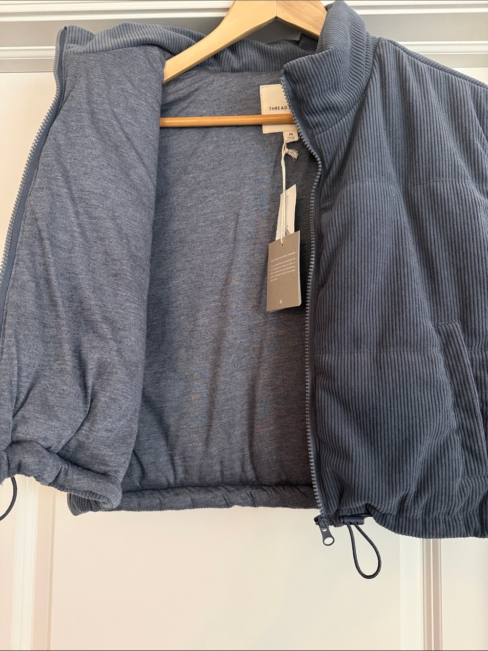 Thread & Supply Women’s Zipper Corduroy Puffer Vest - Dusty Blue M - Picture 3 of 4